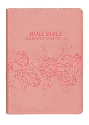 NIV leather look Bible salmon pink protea